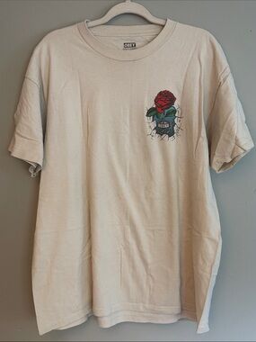 Obey Cream T-Shirt with Red Rose Chest Graphic
